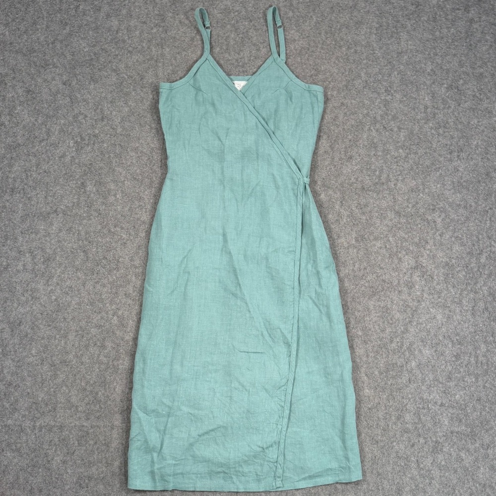 Linen Handmade Studio Teal Eden Spaghetti Strap Sleeveless Wrap Dress Women's Sm